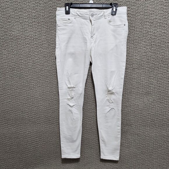 Zara Denim - ZARA Women's White Ripped Low Rise Denim Skinny Jeans Size 8